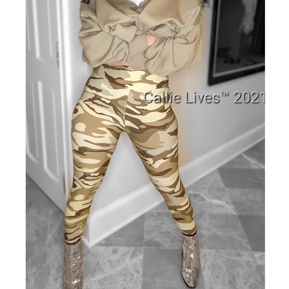 Miz Desert Storm: Khaki & Cream & Olive Camouflage printed Leggings 2 Pack SMLXL